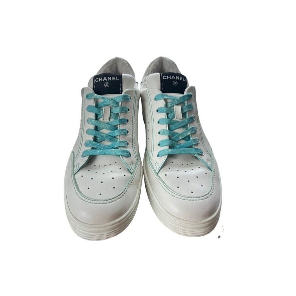 CHANEL Calfskin Men’s Logo Trainer White Blue - Picture 2 of 13